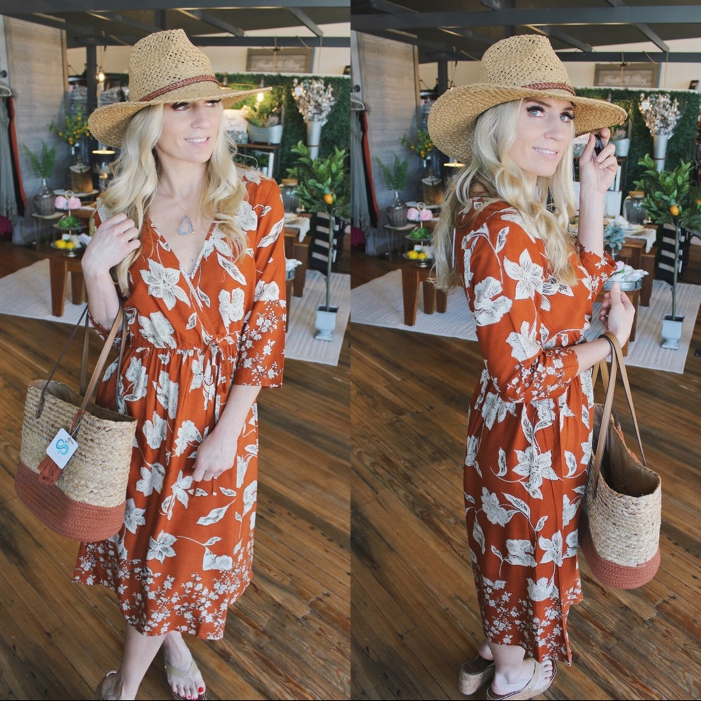 Penthouse Views Flowy Midi Dress-Burnt Orange - Picture 2 of 4